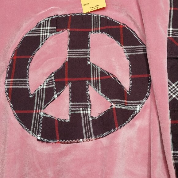 3229 Size 1X Upcycled Peace Sign Velour and Flannel Shirt. - Picture 2 of 4